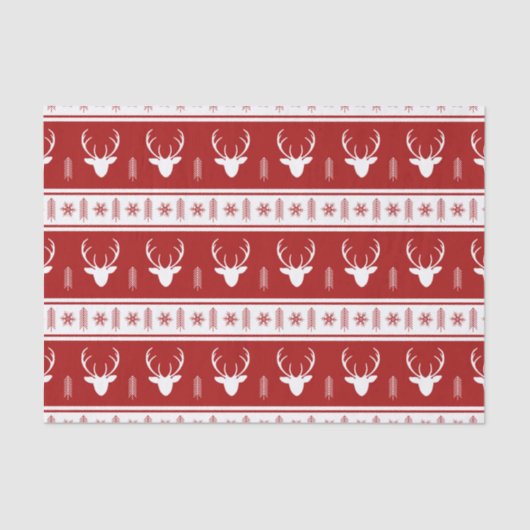 Papier Mousseline Boho Red White Reindeen Snowflake Noël (Recto)