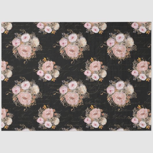 Papier Mousseline BOHO Script Ephemera Floral Aquarelle Découpage T (Recto)