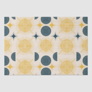 Papier Mousseline Boho Sun Moon Stars bleu jaune