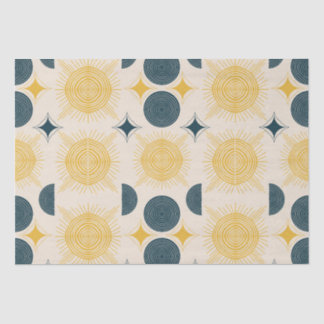 Papier Mousseline Boho Sun Moon Stars bleu jaune