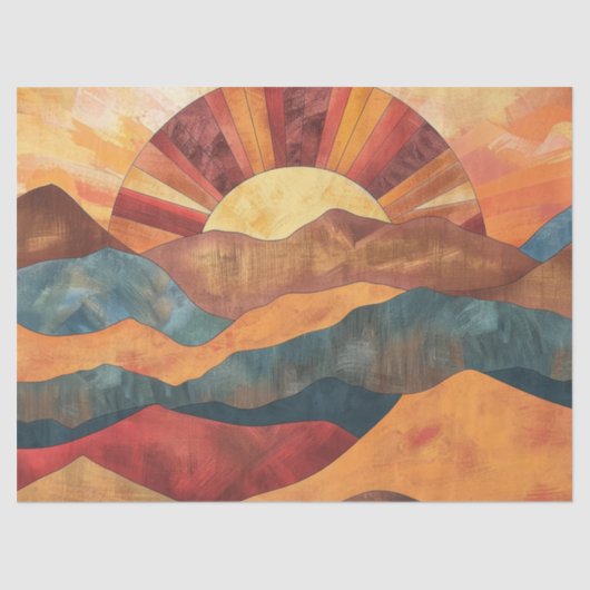Papier Mousseline Boho Sunset Over Mountains - Paysage Rétro (Recto)
