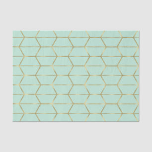 Papier Mousseline Boho Vert Menthe Hexagone Géométrique Or Douce 16