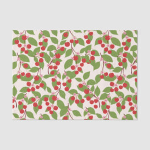 Papier Mousseline Boho Vintage Cerises Rouges Mariage Été