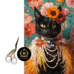 Papier Mousseline Boho Vintage Plumes florales Chat noir Découpage<br><div class="desc">Apportez un mélange unique d'élégance et de fantaisie à vos projets avec ce papier de découpage Vintage en plumes florales. Doté d'un chat noir entouré de fleurs vintages complexes aux accents de plumes et collier de perle, ce papier de tissu est idéal pour le découpage, le scrapbooking et l'emballage cadeau....</div>