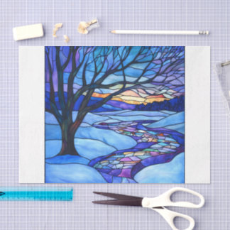 Papier Mousseline Bois d'hiver en vitrail