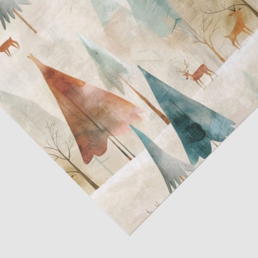 Papier Mousseline Bois d'hiver et cerfs (Détail)
