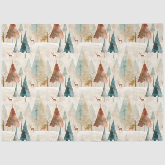 Papier Mousseline Bois d'hiver et cerfs (Recto)