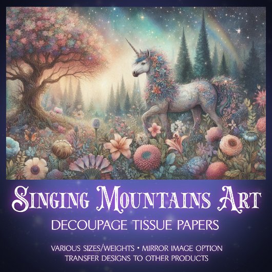 Papier Mousseline Bois Imaginaire Fleur Unicorne Découpage