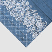 Papier Mousseline Bois Rustique Bleu & Dentelle Blanche Fermette Chi (Détail)