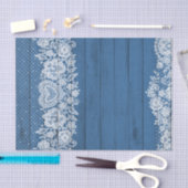 Papier Mousseline Bois Rustique Bleu & Dentelle Blanche Fermette Chi (Artisanat)