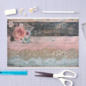 Papier Mousseline Bois rustique, Dentelle, Fleurs Pastel Découpage (Artisanat)