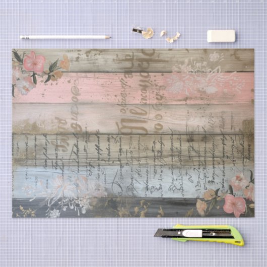 Papier Mousseline Bois rustique, Fleurs Pastel Découpage (Artisanat)