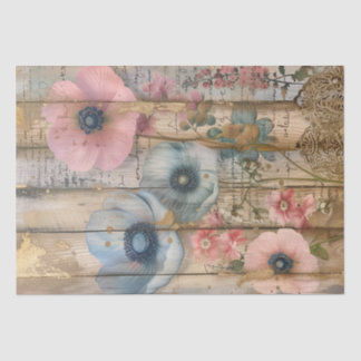 Papier Mousseline Bois rustique, Fleurs Pastel Découpage