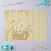 Papier Mousseline Bois rustique jaune et panier à fleurs Découpage (Artisanat)