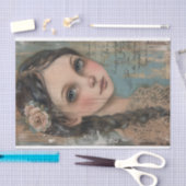 Papier Mousseline Bois rustique, Jeune fille, Fleur dans la décapage (Artisanat)