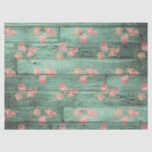 Papier Mousseline Bois rustique vert avec découpage rose