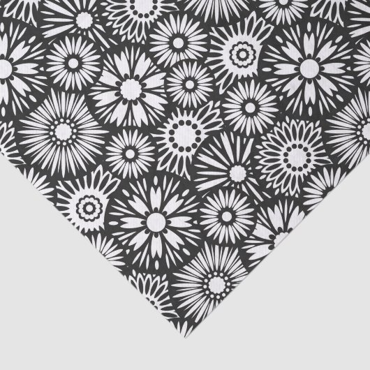 Papier Mousseline Bold Black White Retro 70s Graphic Daisy Pattern (Détail)