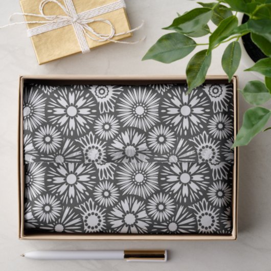 Papier Mousseline Bold Black White Retro 70s Graphic Daisy Pattern (Cadeau)