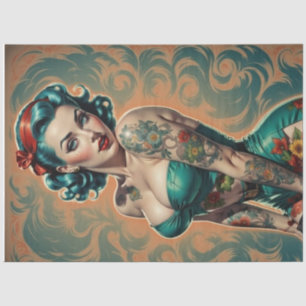 Papier Mousseline Bombshell bleu - Retro Pin-Up Girl Decoupage