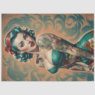 Papier Mousseline Bombshell bleu - Retro Pin-Up Girl Decoupage