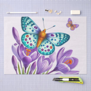 Papier Mousseline Bonheur de Papillon Parmi les Fleurs