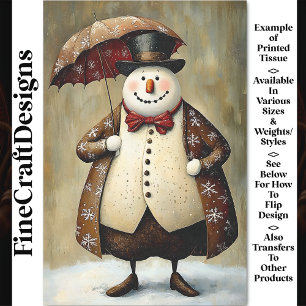 Papier Mousseline Bonhomme de neige amusant en tenue avec parapluie