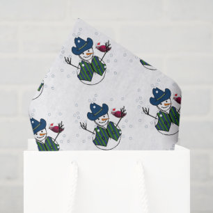 Papier Mousseline Bonhomme de neige de Noël avec chapeau de cowboy