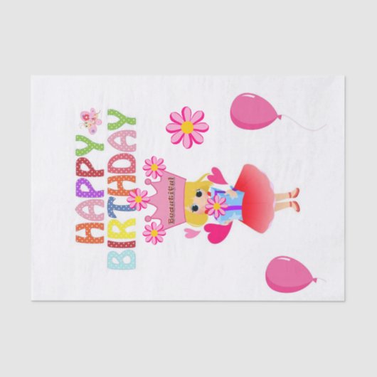Papier Mousseline Bonne Anniversaire Tissue Paper Princesse (Recto)