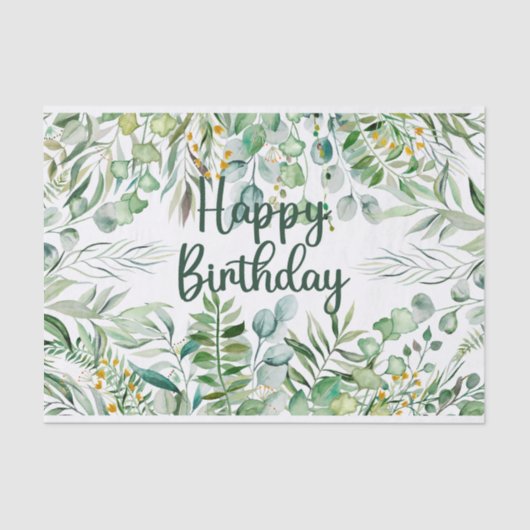 Papier Mousseline Bonne aquarelle d'anniversaire Eucalyptus Feuilles (Recto)