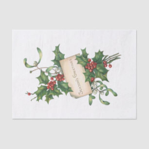 Papier Mousseline Bonnes Fêtes festives avec Holly & Mistletoe