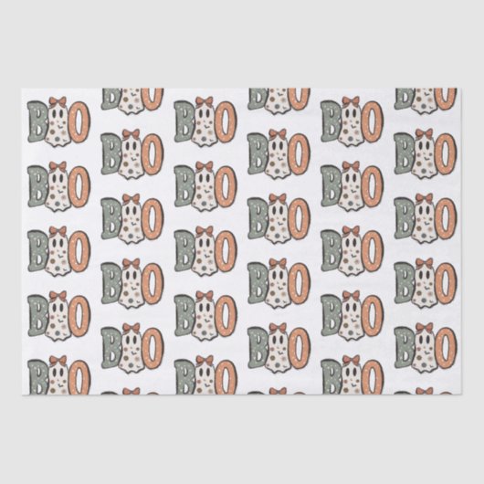 Papier Mousseline Boo Ghost Orange Green Cute Blanc Halloween (Recto)