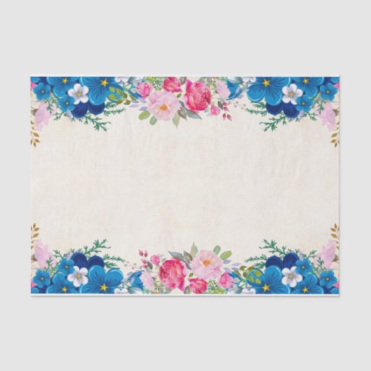 Papier Mousseline Border Pretty Pink et Blue Flower (Recto)