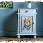 Papier Mousseline Bordure Collie Chien, Écharpe Bleue, Neige BZ3 Déc