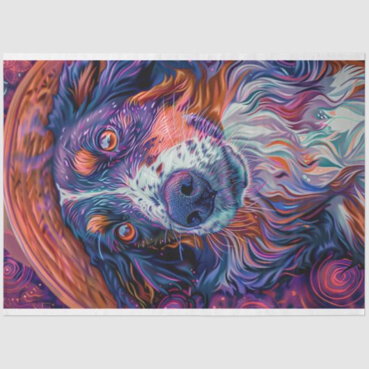 Papier Mousseline Bordure Collie Van Gogh Peinture Découpage (Recto)