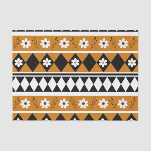 Papier Mousseline Bordure Fleur Diamant Boho Motif Floral (Recto)