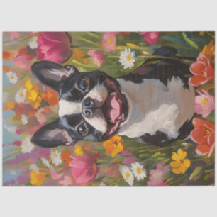 Papier Mousseline Boston Terrier Colorée Fleur sauvage Champ Découpa