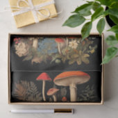Papier Mousseline Botanical Mushrooms & Flowers on Black Background (Cadeau)