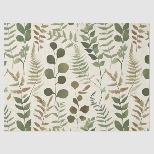 Papier Mousseline Botanical Pressed Leaves Pattern – Fern Print (Recto)