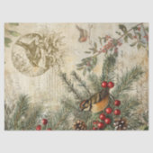 Papier Mousseline Botanique d'hiver vintage avec découpage d'oiseaux (Recto)