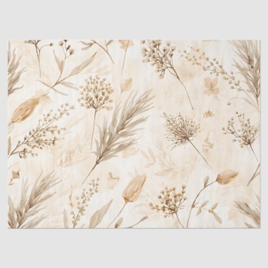 Papier Mousseline Botanique Fleur Séchée Beige (Recto)