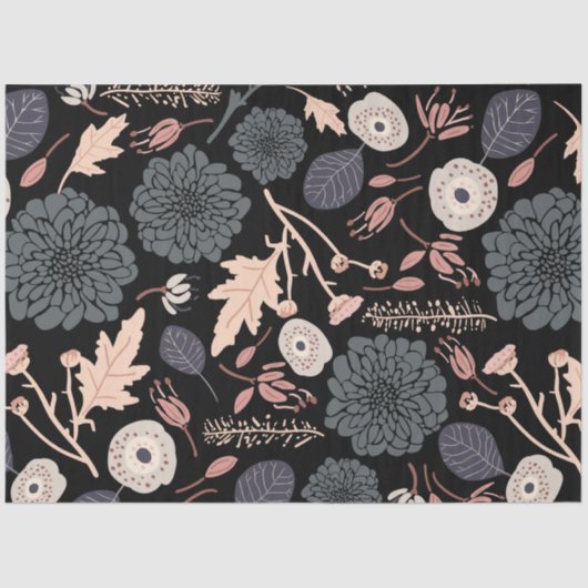 Papier Mousseline Botanique Floral rose noire (Recto)