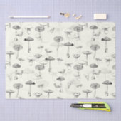 Papier Mousseline Botanique Vintage Black White Champhroom Motif (Artisanat)