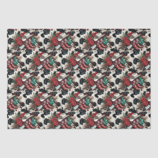 Papier Mousseline Botte de cowboy Ouest Vacances Vache florale Caché (Recto)