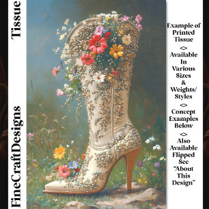 Papier Mousseline Botte de cowgirl DG1L Decoupage Fleur Sauvage Orné