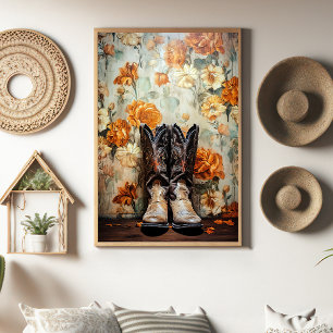 Papier Mousseline Bottes de cowboy en découpage à texture florale vi