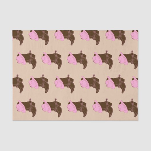 Papier Mousseline Bottes rustiques Western Cowgirl et Casquette rose (Recto)