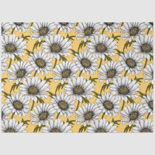 Papier Mousseline Bouches blanches, fleurs sauvages sur jaune (Recto)