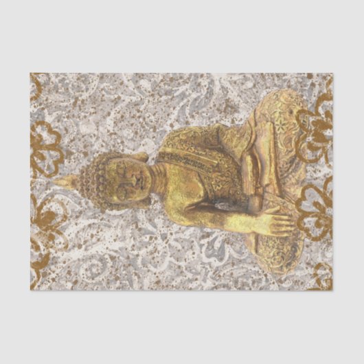 Papier Mousseline Bouddha doré fleurs florales dorées (Recto)