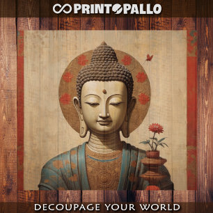 Papier Mousseline Bouddha indien sur parchemin avec fleurs