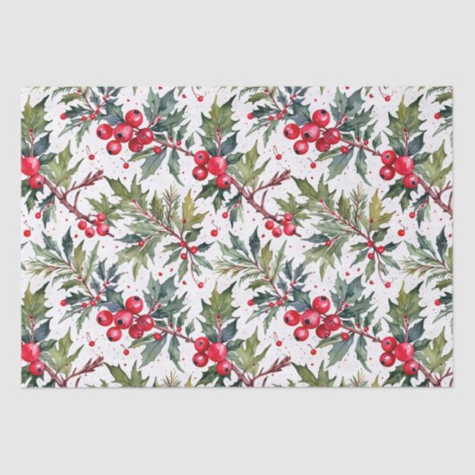 Papier Mousseline Boughs de Festive de Holly (Recto)